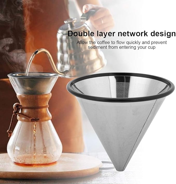 Pour Over Coffee Dripper, Paperless Stainless Steel Coffee Filter Reusable Cone Coffee Maker for Home Cafe