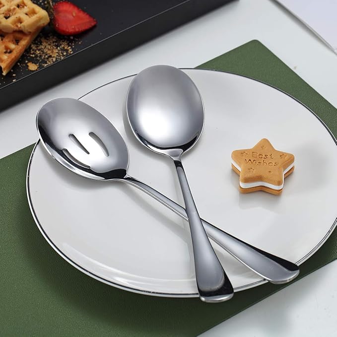Kyraton 4-Piece Stainless Steel Serving Utensil Set - 2 Serving Spoons and 2 Slotted Spoons