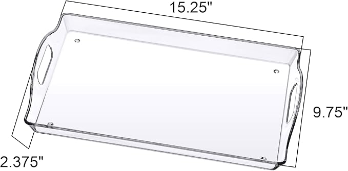 Amazing Abby - Tracia - 4-Pack Acrylic Clear Serving Tray (15" x 10"), Plastic Tray Organizer, Space-Saving with Built-in Handles, Perfect for Coffee Table, Kitchen Counter, and Breakfast in Bed