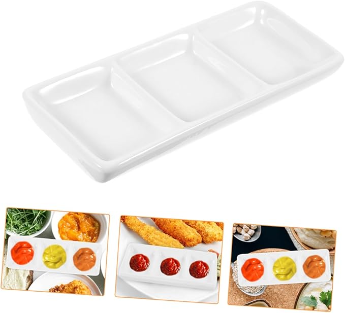 8pcs Ceramic Divided Sauce Dish Compartment Appetizer Tray for Snacks and Dipping Sauces Minimalist Serving Bowl for Casual and Formal Gatherings