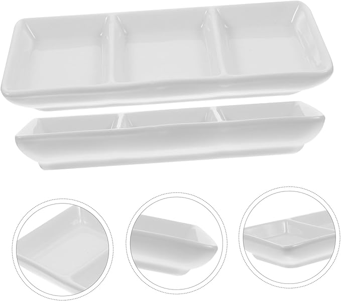 Happyyami 2PCS Ceramic Appetizer Plates Rectangular Snack Dishes for Seasoning Fruit and Dipping Versatile Serving Bowls for Home Restaurant and Catering
