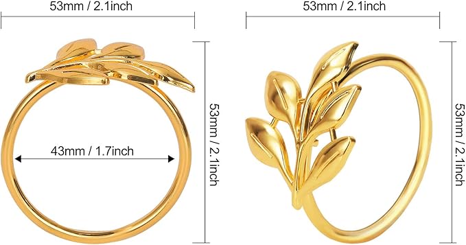 KPOSIYA Set of 300 Leaf Napkin Rings Metal Gold Napkin Holder Table Napkin Rings for Thanksgiving Day Christmas Dinning Table Parties Everyday (Ye Zi-Gold 300)