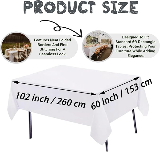 8 Pack White Table Cloth Rectangle Table Cloths for 6 Foot Rectangle Tables 60 X 102 Inch Washable Polyester Tablecloth for Weddings, Parties, Banquet, and Daily Use