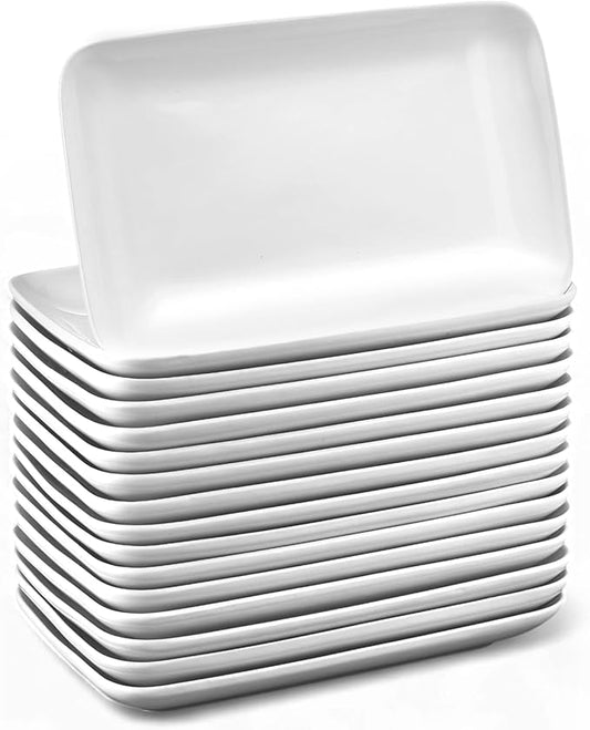 Irenare 16 Pcs 9 Inch Rectangular Salad Plates White Rectangular Porcelain Dessert Plates Appetizer Serving Tray Porcelain Platters for Fruit Sushi Dinner Parties, Microwave, Oven Safe