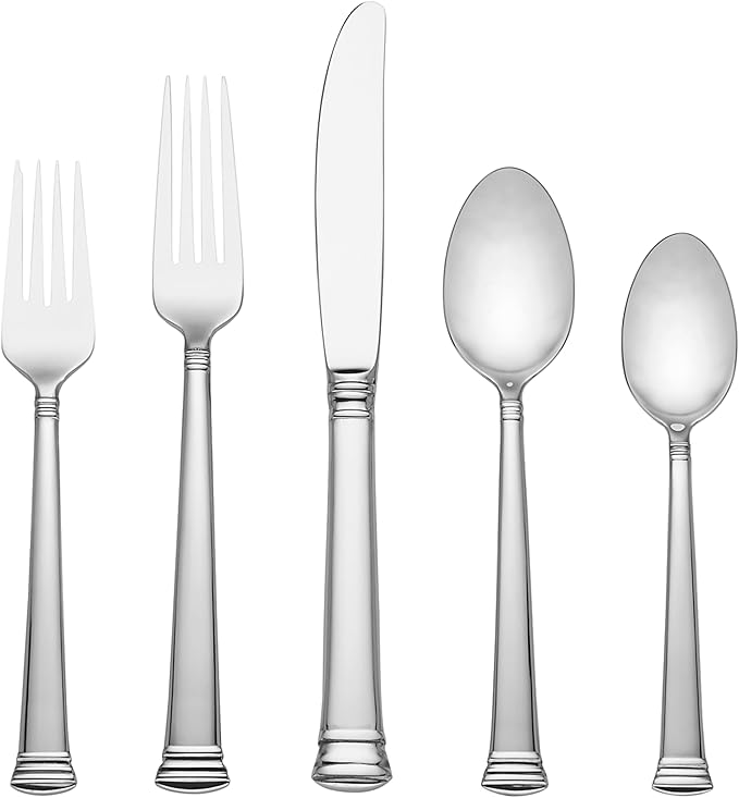 Lenox Silverware Set, Eternal 20-Piece Flatware Set, Service For 4, 18/10 Stainless Steel Silverware, Knives Spoons And Forks Set, Dishwasher Safe, Home And Kitchen Utensils (Silver, 20 Piece)