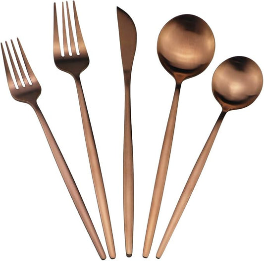 Matte Copper Silverware Set, Uniturcky Satin Finish 20-Piece 18/10 Stainless Steel Flatware Set Knife Fork Spoon, Tableware Cutlery Sets Service For 4,Utensils For Kitchens Camping And Party