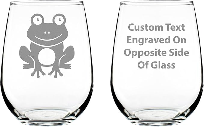 Custom Happy Frog - Personalized Stemless Wine Glass - Themed Gifts and Decor for Frog Lovers - Large 17 Oz - Customized Wine Glass Gift