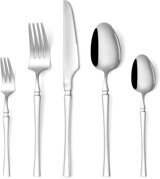 20-Piece Silverware Set Luxury Stainless Steel Small Waist Cutlery Set for 4 Vintage Style Flatware Set for Home Kitchen, Mirror Polished, Dishwasher Safe