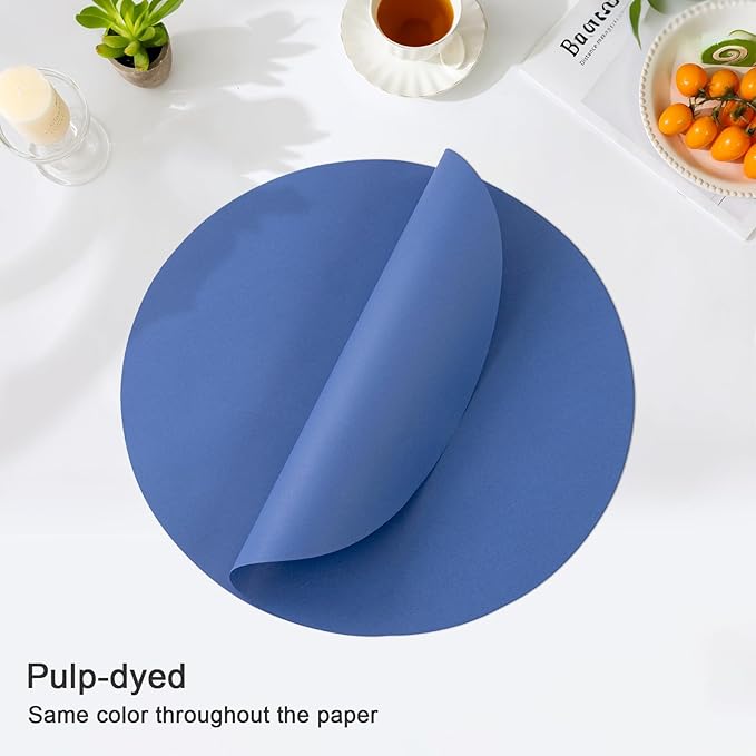 SHACOS 100 pcs Round Paper Placemats Disposable 13 inch Colored Paper Decorative Place Mats for Wedding Birthday Party Bridal Baby Shower Table Decoration, Blue