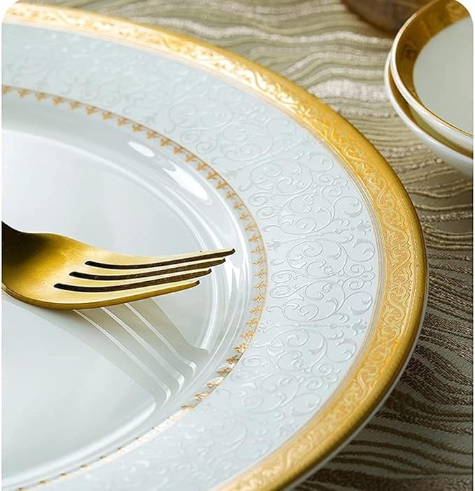 Dinnerware Set Luxury Family Dinner Service Set, 30/56/60PCS Ceramic Dinnerware Set Bone China Tableware Dishes Plates Ceramic Combination Dinner Service Set Po
