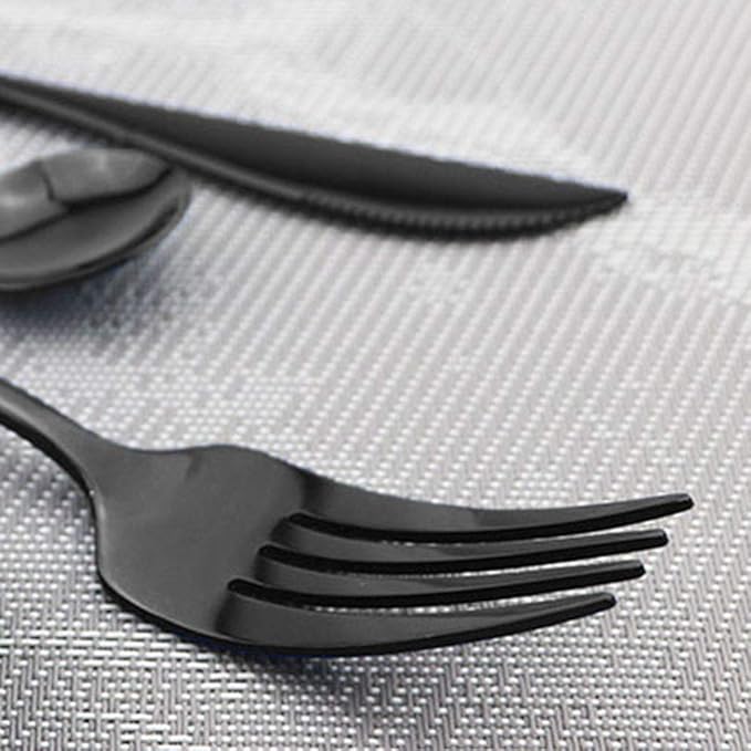 JASHII 24 Piece Titanium Plated Stainless Steel Flatware Set, 24 Black Silverware Set, Cutlery for 6 (Shiny)
