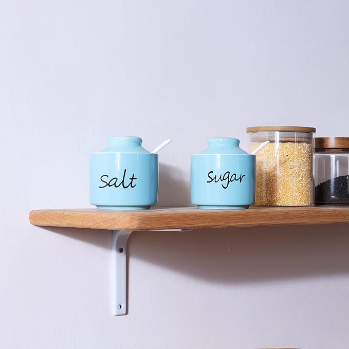 ONTUBE 8oz Sugar and Salt Bowls with Lid and Spoon, Ceramics Condiment Pots,Seasoning Jar Spice Container for Kitchen,Dishwasher Safe (Turquoise)
