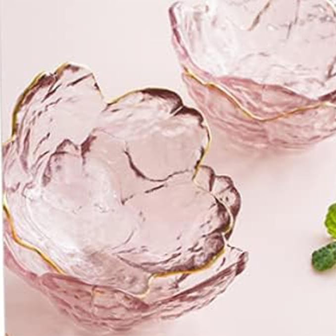 Seasoning bowls with gold rim,6 pcs Pink Cherry Flower Crystal Glass Appetizer Plates dipping bowls ice cream Sushi,pink glass plates mini for charcuterie board (Phnom Penh)