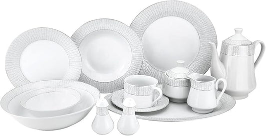 Euro Porcelain 57-pc Banquet Dinnerware Set, Luxury China Tableware, Service for 8 (1330P), 6664-20