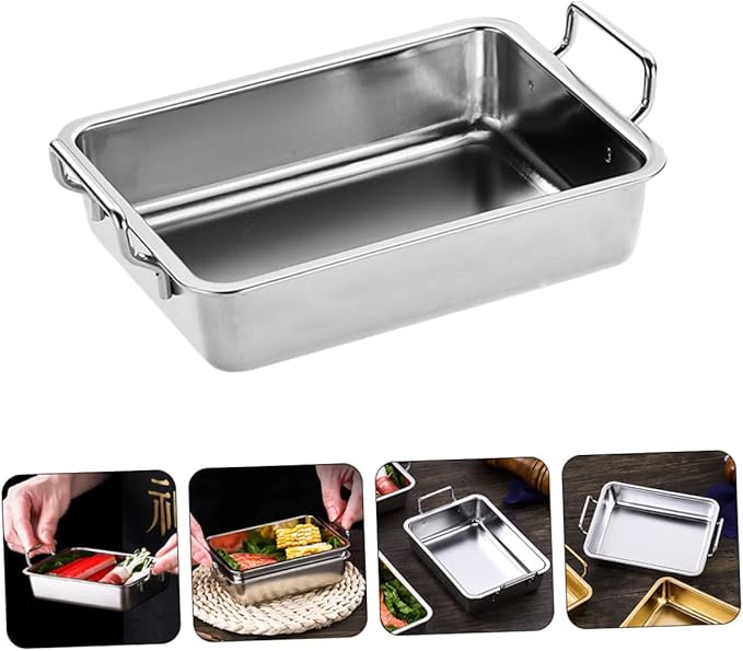 1Pc Stainless Steel Food Serving Tray with Handles Practical Snacks Display Plate for Fried Chicken Fruits and Dried Fruits Elegant Silver Design