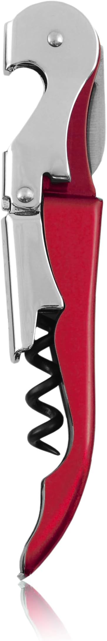 True Brands TrueTap Double Hinged Waiters Corkscrew, Top-notch Stainless Steel Opener with Foil Cutter Built to Last Wine Key Metallic Red, Set of 1