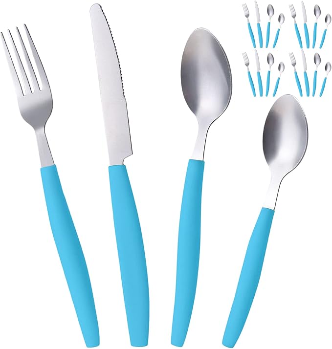 ALPINE CUISINE Flatware Set 16 Piece Service for 4, Stainless Steel Flatware Cutlery Set Includes Dinner Knives/Forks/Spoons - Great for Camping or College Dorms - Dishwasher Safe - Blue
