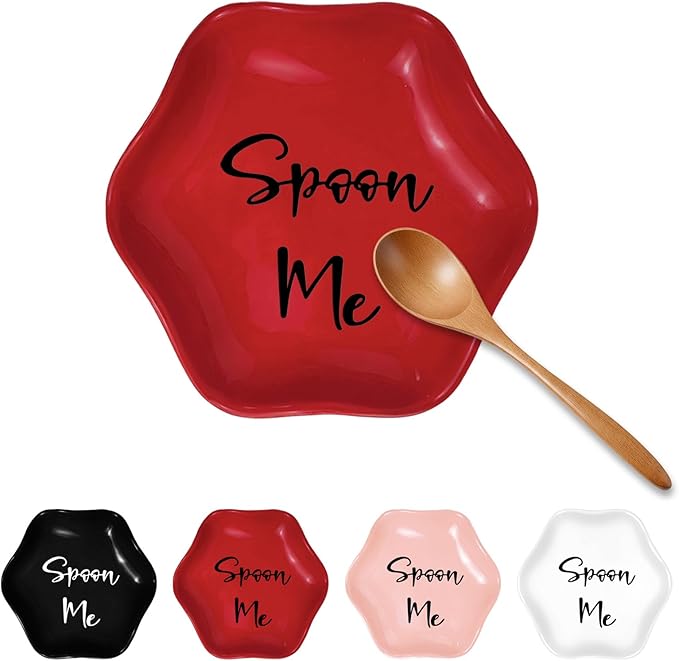 Funny Ceramic Spoon Rest for Kitchen Counter Stove Top, 5.8 Inch Heat-Resistant Utensil Holder for Cooking, Spoons, Ladles, Tongs, Cute Kitchen Decor, Housewarming Gift for Women Men (Red)