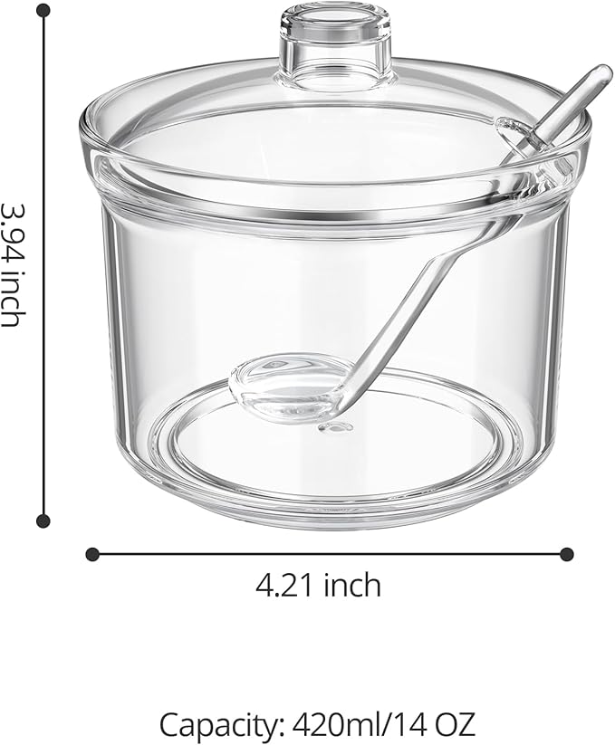 Sugar Container with Lid and Spoon,Sugar Bowl Acrylic Jar for Coffee Bar Accessories Coffee Canister Kitchen Decor (Large)