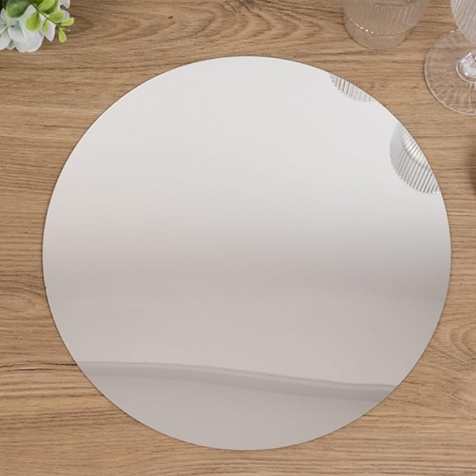 Efavormart 10 Pack Silver Round Acrylic Mirror Tray for Table Setting, Circle Candle Plate Centerpiece Bases - 12"