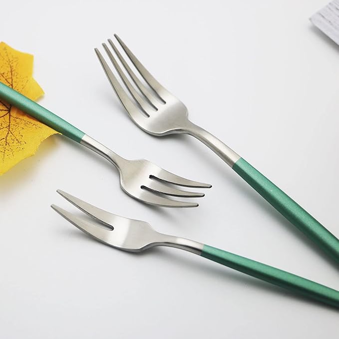 JASHII Matte Modern Flatware Set, 33pcs Set Service for 4, 304 Stainless Steel Silverware Set with Round Green Handle, Luxury Full Set Include Butter Knife, Cake Fork, Teaspoon