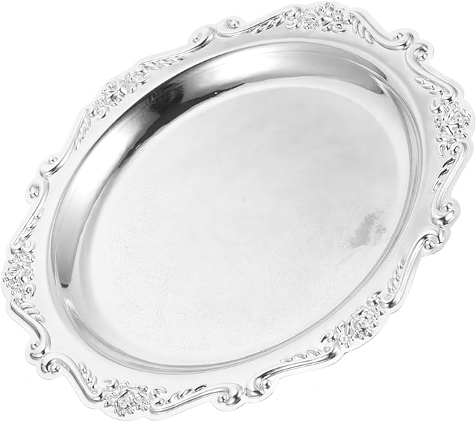 European Style Alloy Snack Serving Plate Silver Fruit Dish Decorative Cake Tray for Home Dessert Tableware