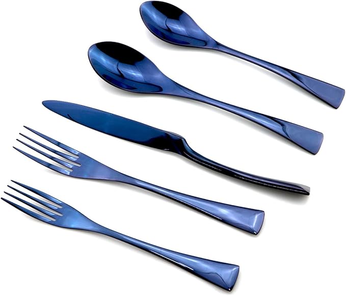 JASHII Luxury Jubilee Blue Flatware Set 20-Piece Iridescent Silverware Sets Replace Black Mirror Polished, 18/10 Stainless Steel Utensils For 4,Dinner Knife STEAK Knife Fork DINNER DESSERT Spoon