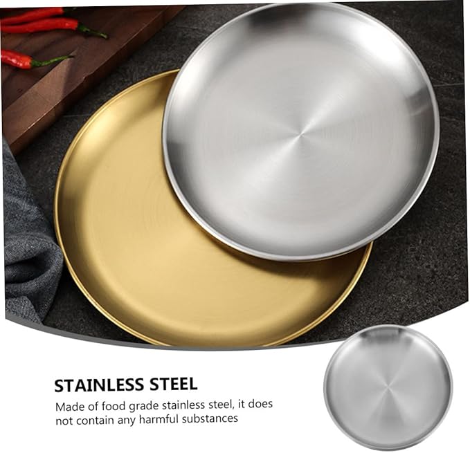GLEAVI Compact Round Tray Stainless Steel Fruit Serving Plate Kitchen Supplies