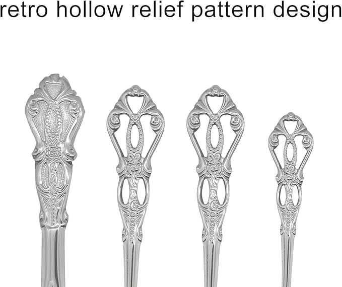 24Pcs Vintage Baroque Silverware Set 18/10(304) Stainless Steel Luxury Antique Western Royal Style Flatware Set include Hollow Relief Handle Spoon Fork Knife, Service for 6