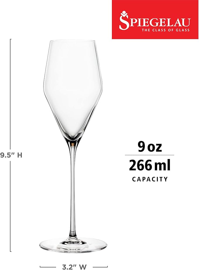 Spiegelau Definition Champagne Flutes, Elegant Crystal Champagne Glasses Gift Set, Perfect for Prosecco, Sparkling Rose, Mocktails, Home Bar Accessories, Housewarming, Wedding Gifts, 9 oz, Set of 4