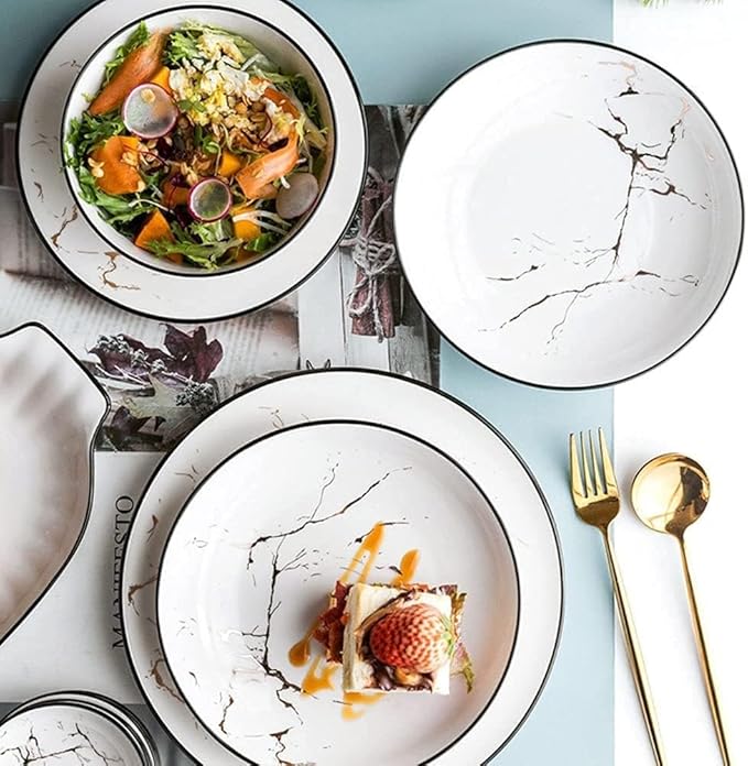 Plate Set – Kitchen Tableware Set,Ceramics Bowl and Plate Set 52-Piece Glaze Dinnerware Set, Suitable for Hotel Dinners and Family Banquet