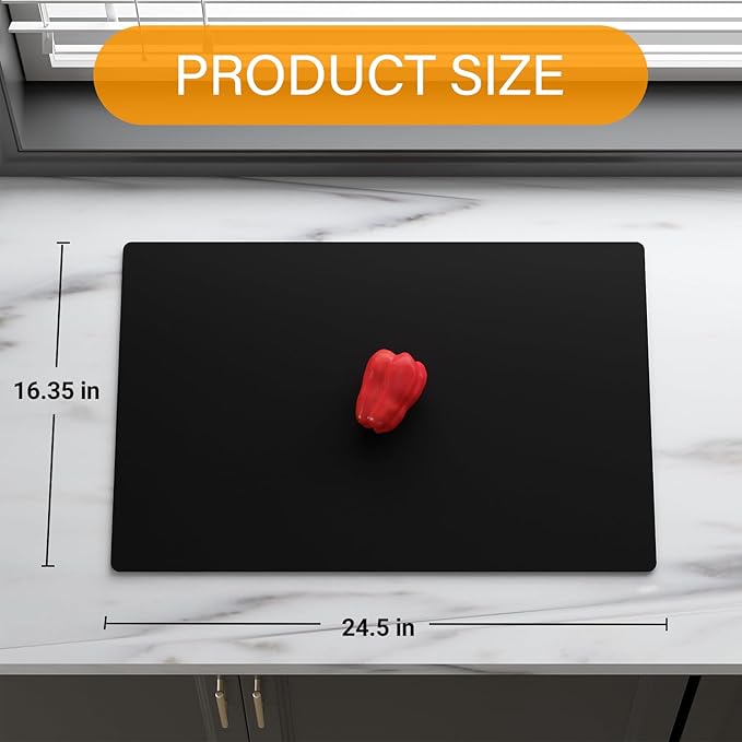 Silicone Counter Mat 40x60cm 2 Pack - High-Temp Resistant, Non-Slip Waterproof Pad for Kitchen Countertops, Sink & Stove (Black)