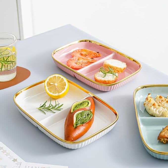Porcelain Healthy Eating Plate, Ceramic 2 Compartment Divided Plates, Portion Control Plates for Adults Weight Loss, Length: 23.8cm/9.37 inch