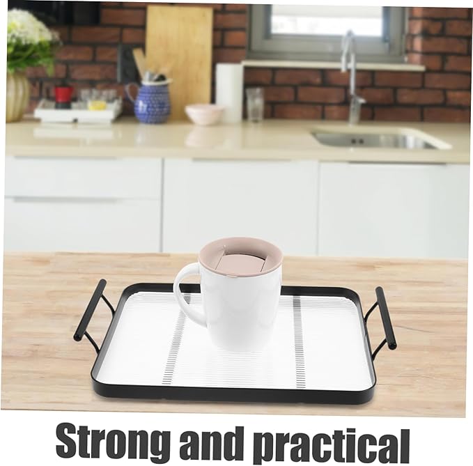 Cabilock Rectangular Serving Tray Acrylic Tea Drink Plate Handles Kitchen Table Decor Elegant Stripe Pattern Home Restaurant Use