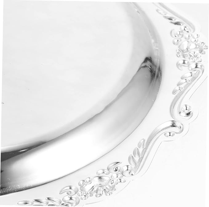 PRETYZOOM European Style Decorative Snack Plate Silver Embossed Candy Dish Vintage Cake Serving Tray for Weddings Parties Restaurants and Home Decor