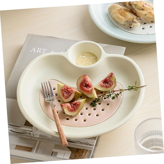 Zerodeko Dumpling Serving Tray Draining Section Sauce Plate Ceramic Plate for Sushi Snacks Desserts