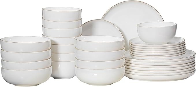 Perlaceo Luxurious Collection of 24-Piece White with Gold Rim Bone China Dinnerware Set - Lightweight and Durable - Service for 8, Including Dinner Plates, Salad Plates, and Cereal or Soup Bowls
