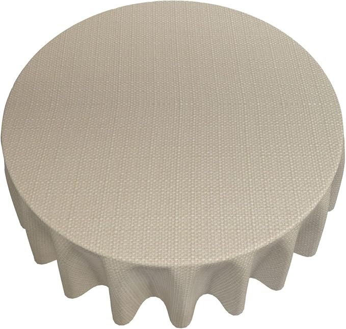 Faux Linen Round Tablecloth, Waterproof Wrinkle Free Woven Textured Table Cloth, Soft Fabric Table Cover for Home Dining, Party, Wedding, Holiday (70 Inch Round, Flax/Beige/Taupe)