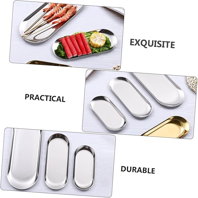 PRETYZOOM Stainless Steel Jewelry Tray Small Serving Platter Storage Plate Food Tray Tabletop Adornment for Home Restaurant