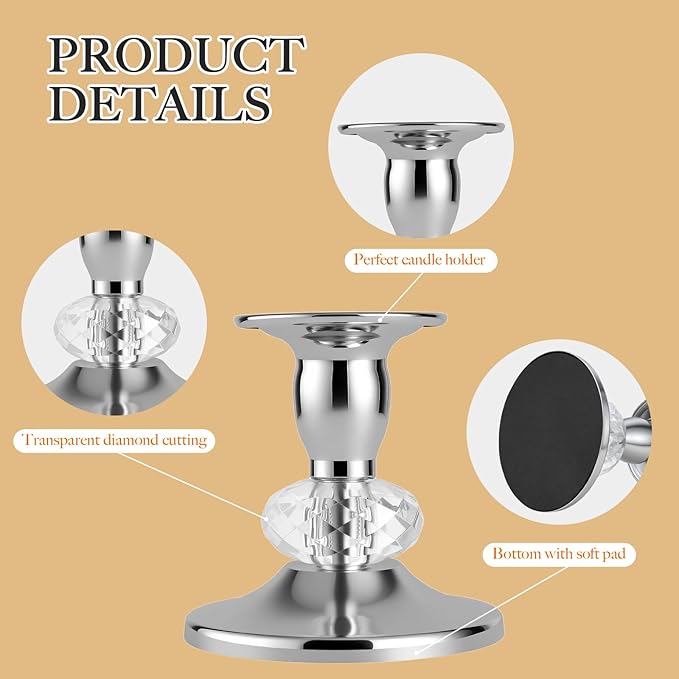 Candlestick Holders Taper Candle Holders, Candle Stick Candle Holder for Table Centerpiece, Wedding Reception, Festive Christmas Mantel Decoration or Home Decor (Silver, 3 Sets(6 Pcs))