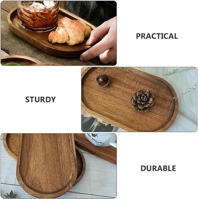 DOITOOL Wooden Serving Tray 7.87 X 4.64 Inch Oval Food Platter Decorative Snack Plate for Appetizers Coffee and Desserts Kitchen Dining Serving Dish