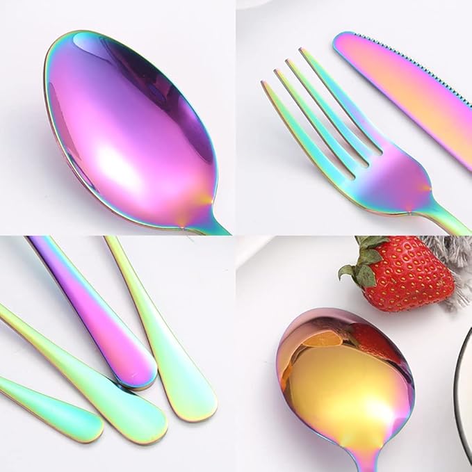Gift Box 24pcs Set Cutlery Dinnerware 410 Stainless Steel Flatware Set Tableware Suit Dinner Spoon Fork Knife Flatware Serving Sets (Gold + White)