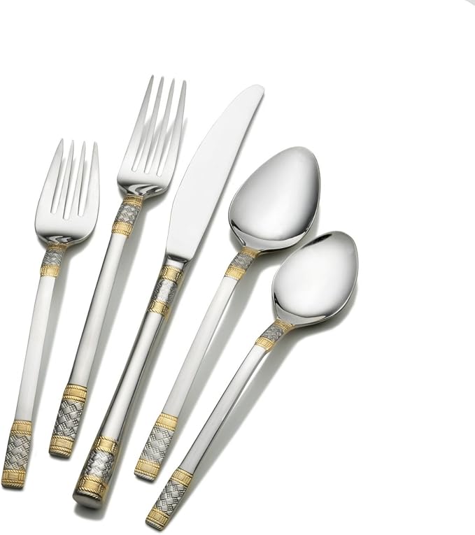 'Milano' 40-Pcs. Fine Flatware Set, Silverware Cutlery Dining Service for 8, Premium 18/10 Surgical Stainless Steel, 24K Gold-Plated Trim