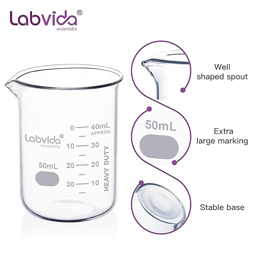 12pcs 50ml Upgrated Thick Glass Beakers, Shot Glass Beaker Set, 3.3 Boro Griffin Low Form, Double Scale, LVA003