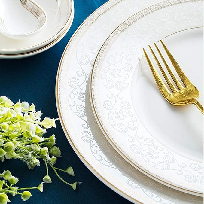 White Round Porcelain Dinnerware Set, Dishes/Plate/Bowl Set, Fine Bone China Dinnerware Sets Clearance, Collection Ceramic Kitchen And Dining Sets For Home,B56 Pcs Service For 10,A56 Pcs Service for