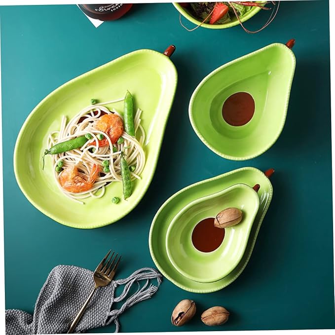 Amosfun Avocado Shape Appetizer Plate Creative Ceramic Snack Dish for Desserts and Fruits Cute Tableware for Parties and Picnics