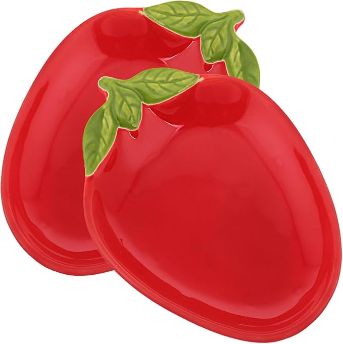 Hemoton 4pcs Creative Strawberry Ceramic Snack Plates Appetizer Dishes for Sushi Desserts and Sauces for Home Restaurant and Party Use