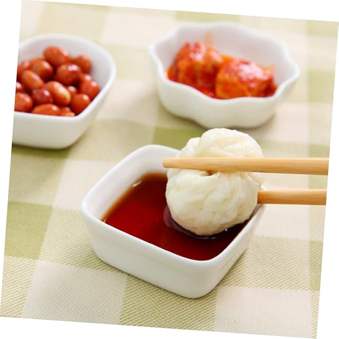 2PCS White Ceramic Dipping Dishes Square Seasoning Sauce Plates for Condiments Appetizers and Desserts Elegant and Stackable Kitchen Serving Bowls