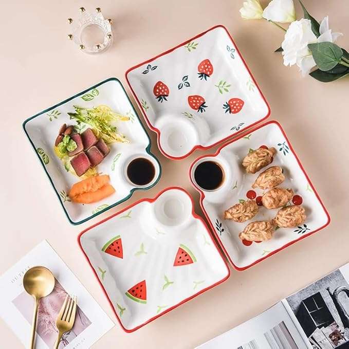 Multi Purpose Appetizer Ceramic Tray Vinegar Bowl Elegant Sushi Cookie Serving Dishes Dipping Sauce Plate for Dumplings French Fries Snacks Homes Restaurants Design Sense Souvenirs
