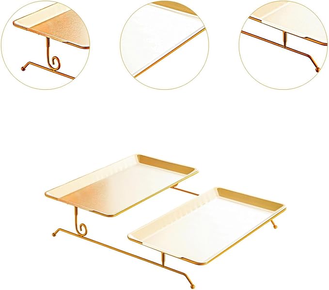 Fruit Tray Large Capacity Two Layer Stainless Steel Platter Snack Holder Versatile Serving Dish Suitable for Home Entertaining Coffee Table Display, Gold